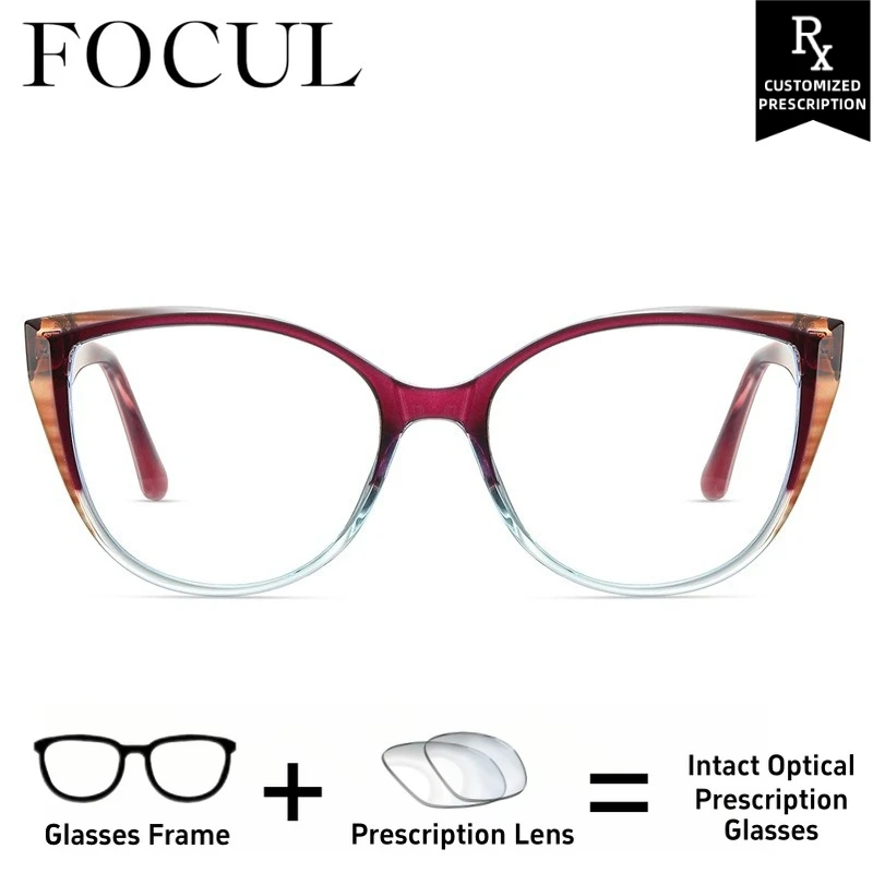 

FOCUL Cat Eye Anti Blue Light Glasses New Design Photochromic Myopia Eyeglasses Women Customized Prescription Optical Eyewear