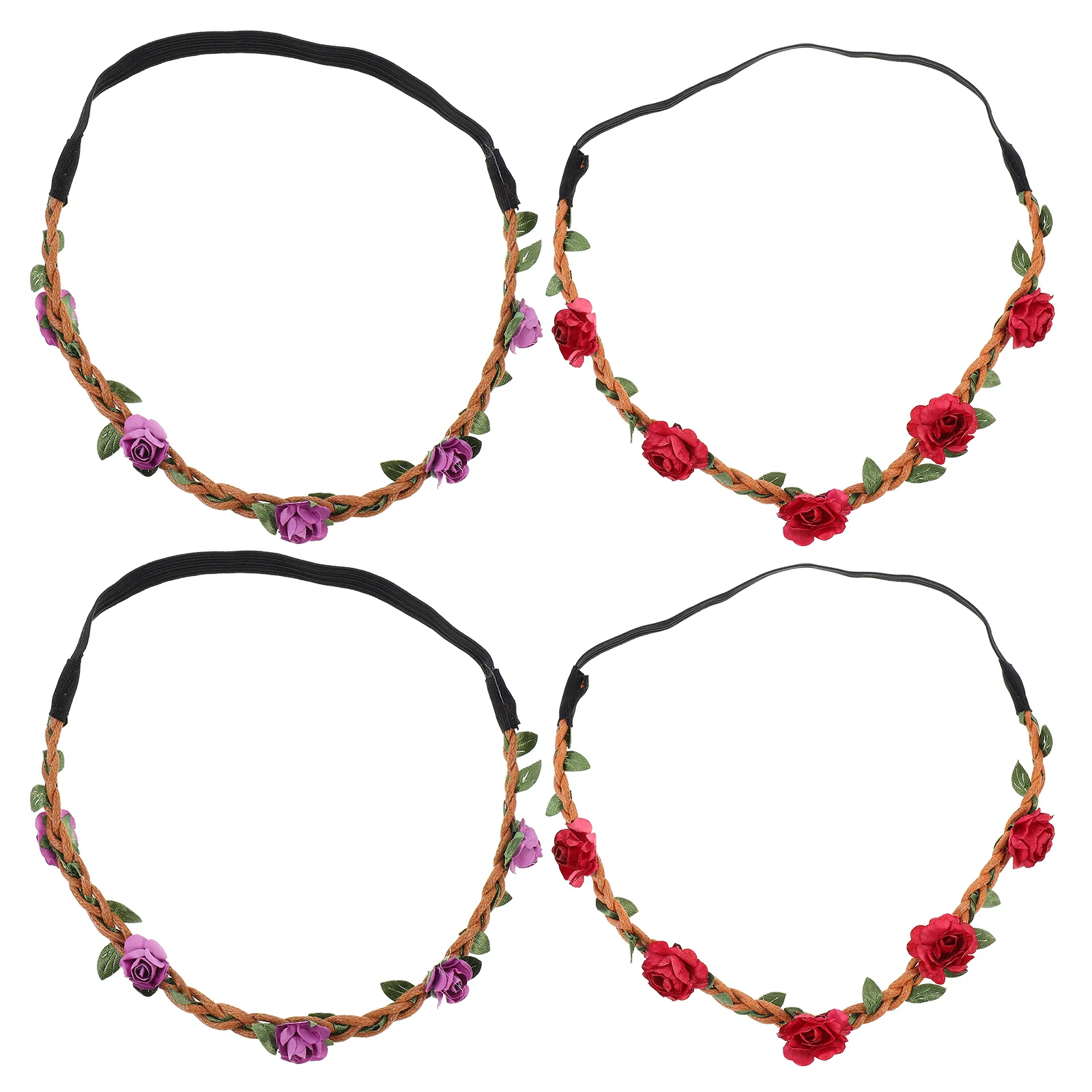 4 Pcs Flowers Rose Headband Garland Bride Bridal Hair Accessories Korean