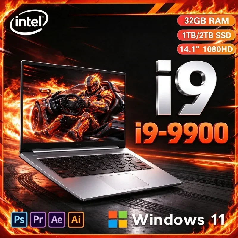 Intel I9 9900 14.1 Inch Portable Laptop 32GB RAM 2TB SSD Windows 11 Notebook Home Business Daily Working Gaming PC