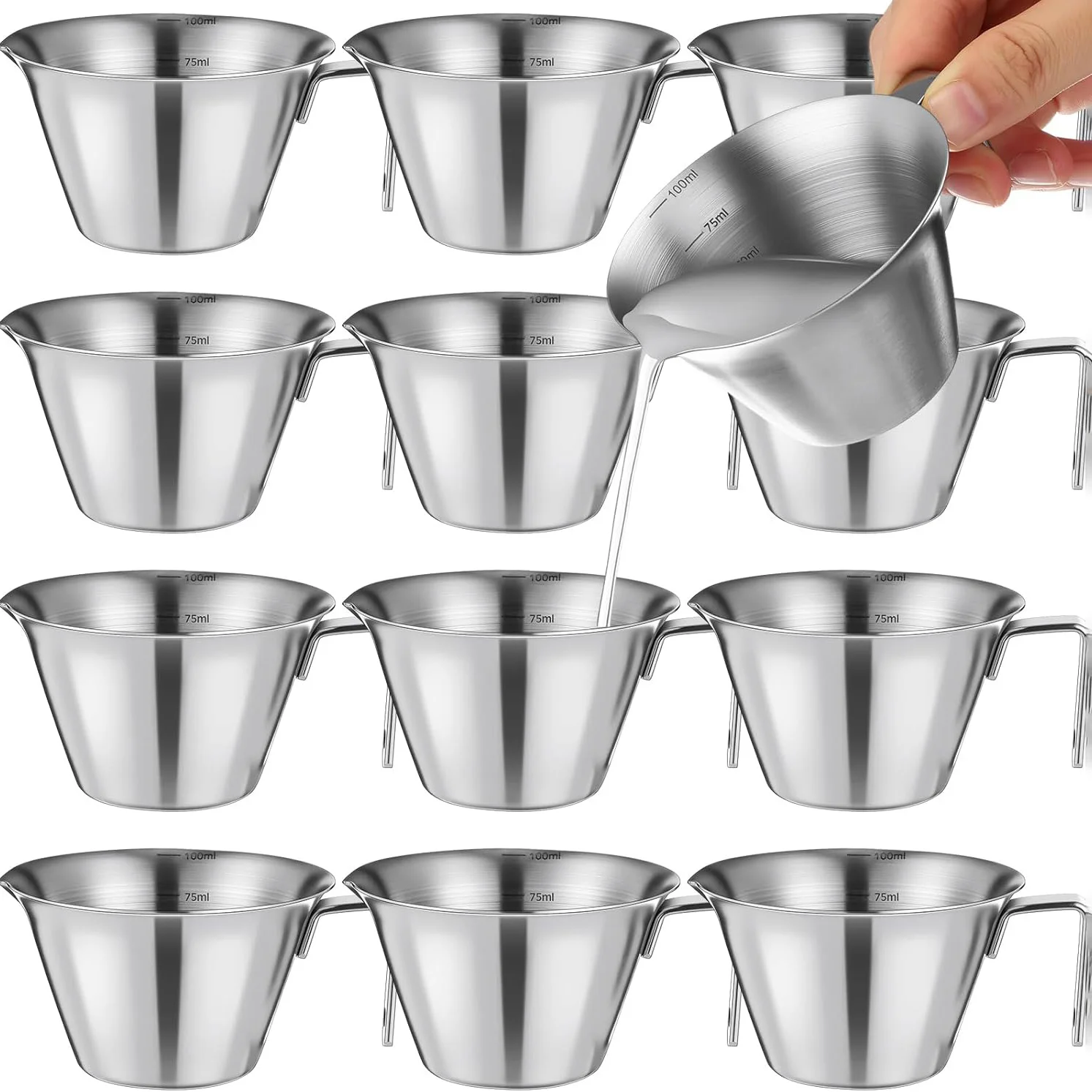 304 Stainless Steel Espresso Shot Cup 3.4 oz/ 100 ml Espresso Measuring Cup with Spout and Handle Scale Metal Coffee