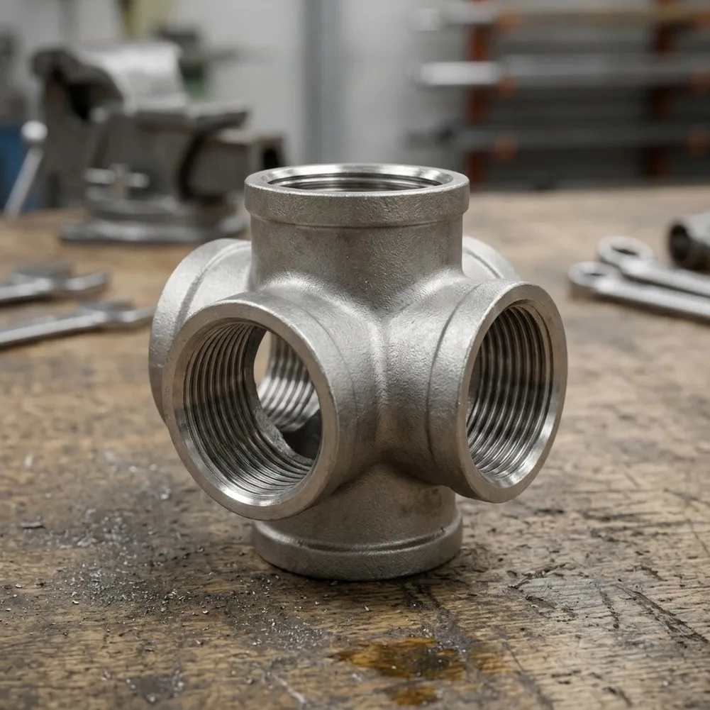 Industrial Plumbing 5-way NPT Fitting 304 Stainless for cross Pipe Fitting Tapered NPT Threads Precision-machined Threads