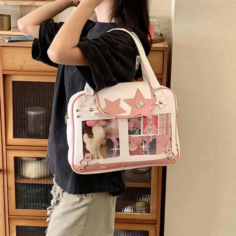 Star Decoration Shoulder Ita Bag PVC Large Capacity Goth Transparent Pocket PU Leather Waterproof Y2K Anime Display Bag Work