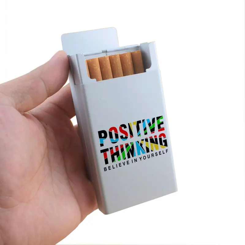 20 Pack Men\'s Cigarette Case Made of Aluminum Alloy Material with Inspirational Text and Customizable Patterns Gift Box