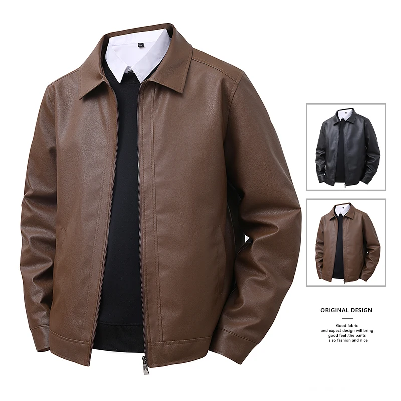 

New Lapel Cardigan Motorcycle Jackets Men Autumn Winter Slim Fit Leather Windproof Coat Male Korean Style PU Leather Jacket