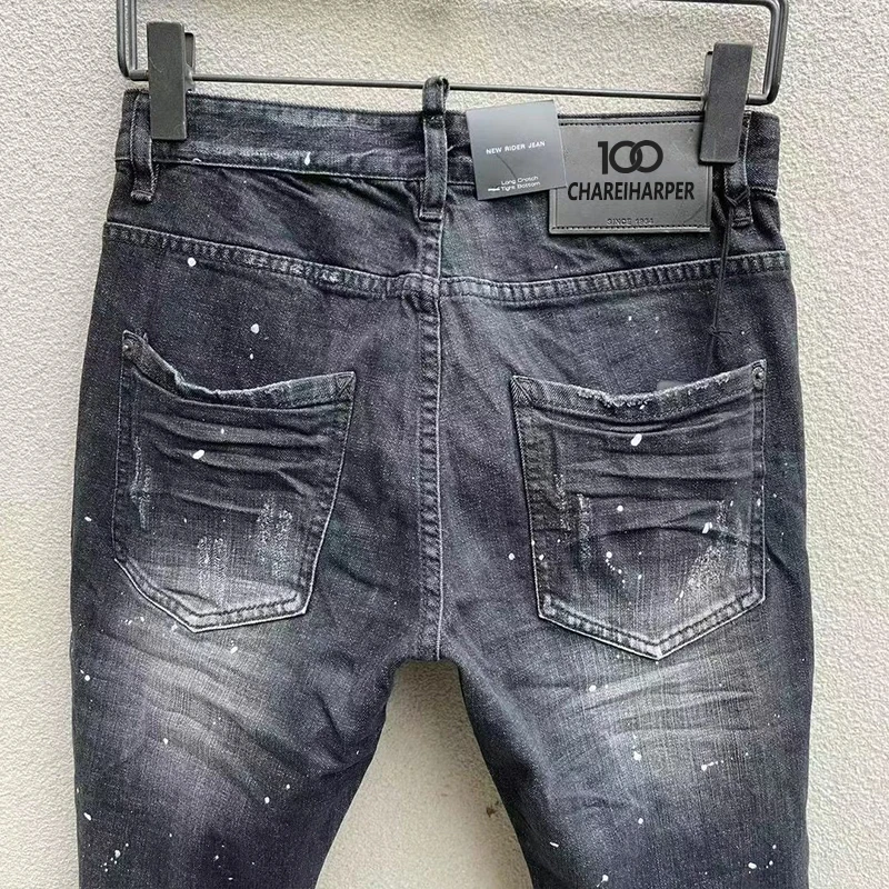 chareiharper 100 878 New street fashion men\'s jeans print fashion trend holes slim slim trousers men fashion