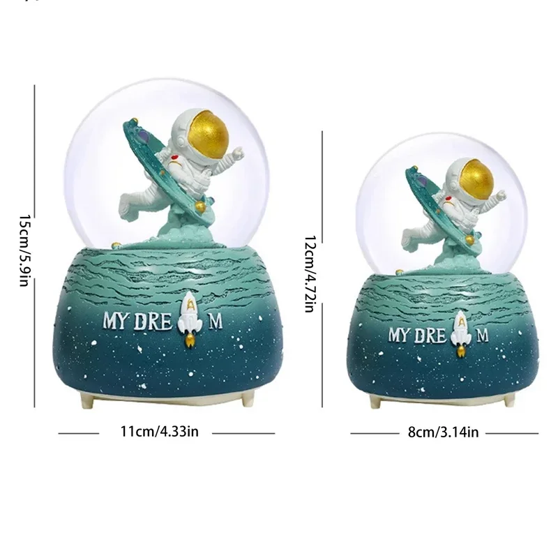 Creative Different Time and Space Astronaut Crystal Ball Luminous Music Box Home Decoration Snow Music Children Student Gifts