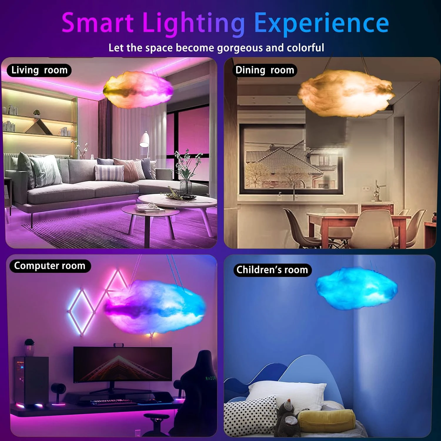 3D Big Cloud lightning Light Music Sync Multicolor Night light Changing Strip Light Remote APP NO DIY Coolest Decor Home Bedroom