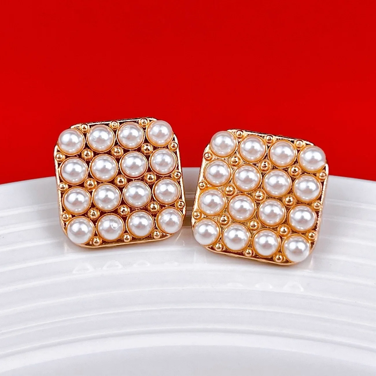 

10pcs Square Metal Button Sewing Clothing Inlaid Pearl Decorative High-Grade Button Golden 20MM Buttons DIY Craft Accessories