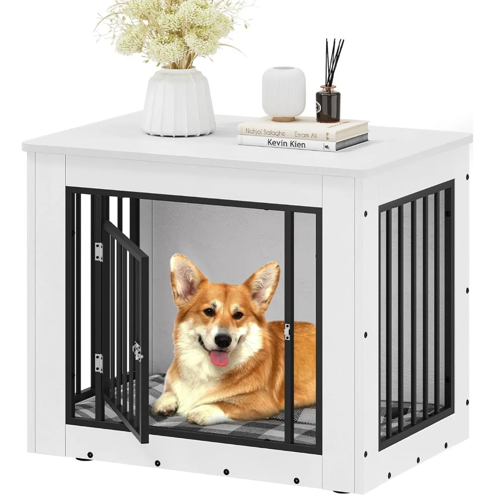 

30.1" L Dog Crate Furniture for Medium Dogs, 2-in-1 Iron-Wood Fusion Dog cage Indoor up to 35 lb, Side End Table, Modern Dogs K