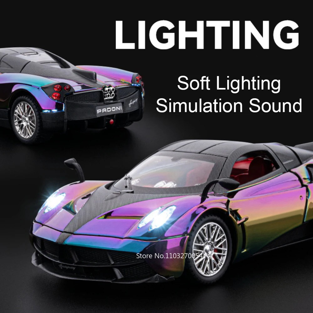 1:24 파가니 우아라 디나스티아 비전 GT 자동차 장난감 다이캐스트 합금 모델 도어 개폐 사운드 라이트 후퇴식 스포츠카 남자아이 성인 선물