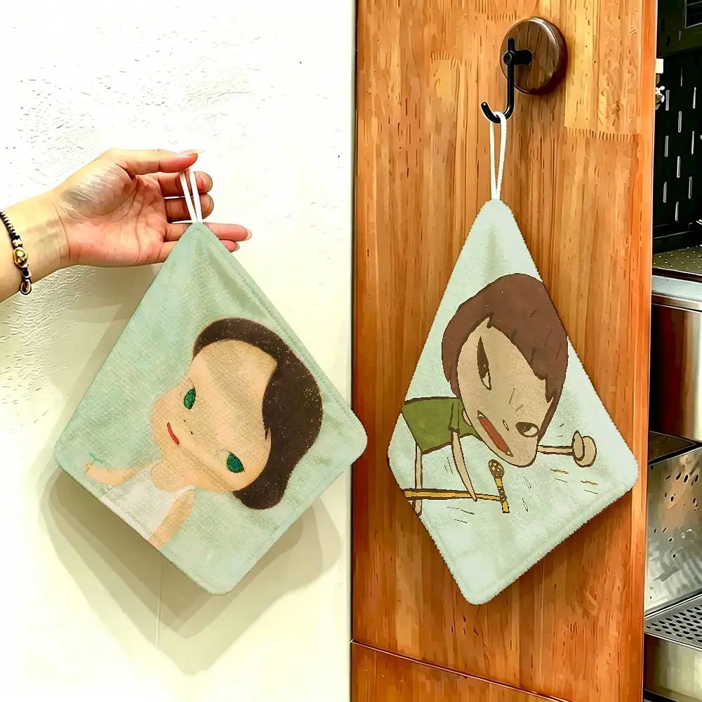 Y-Yoshitomo Nara Hanging Style Hand Wiping Towel, Polyester Cotton, Anti-fade for Indoor Kitchen Living Room