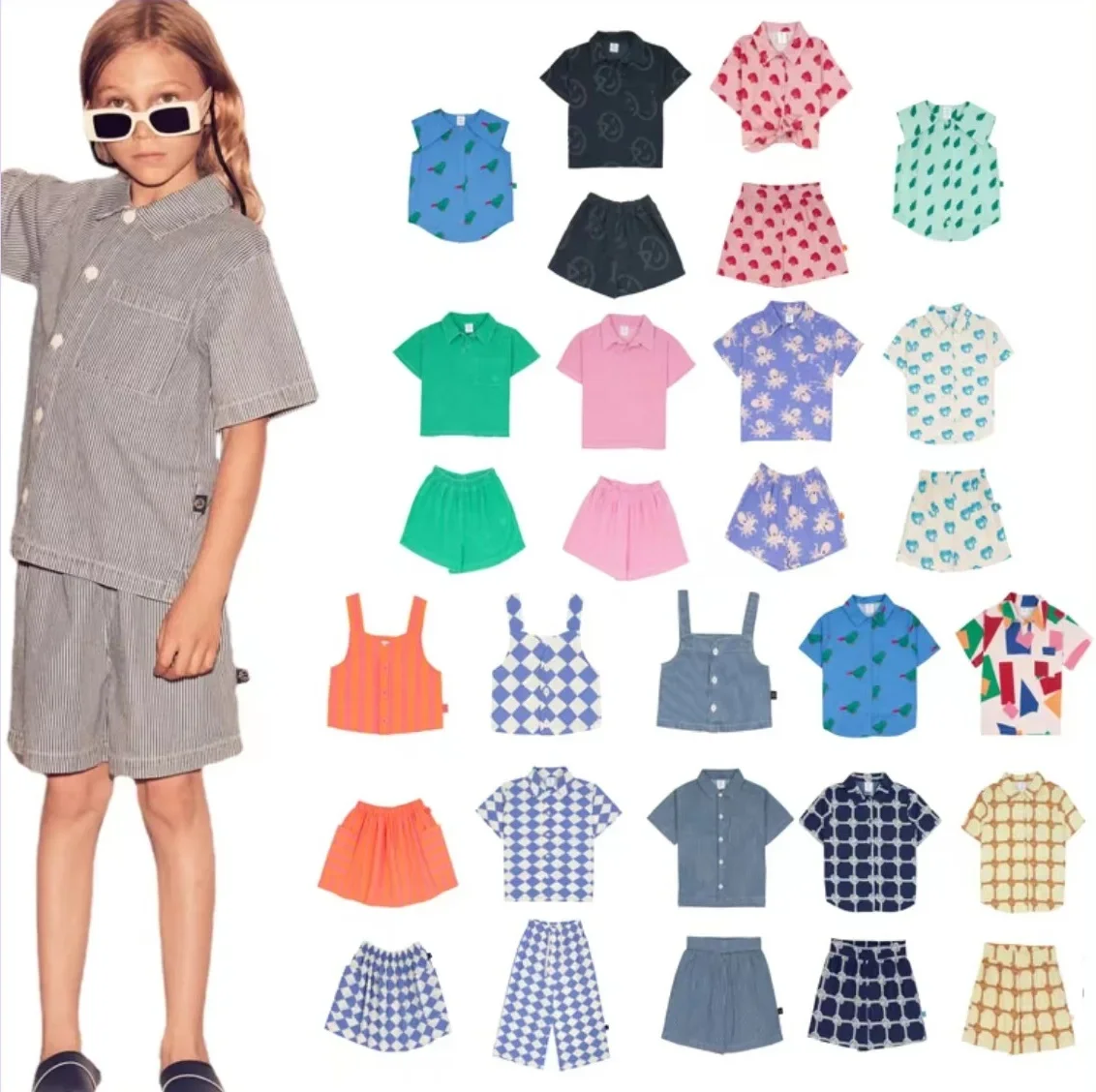 WYN-Conjuntos de Regata e Shorts Infantil, Camisetas, Meninas, Meninos, Crianças, Primavera, Verão, Em Stock, Porte Gratuito