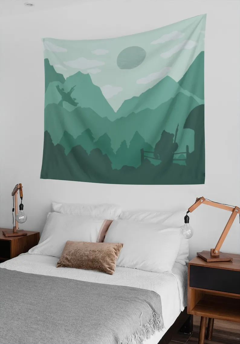 Nature tapestry aesthetic Sci-fi  Wall tapestry Mountain landscape wall hangings Green tapestry nature  Nerdy  for him