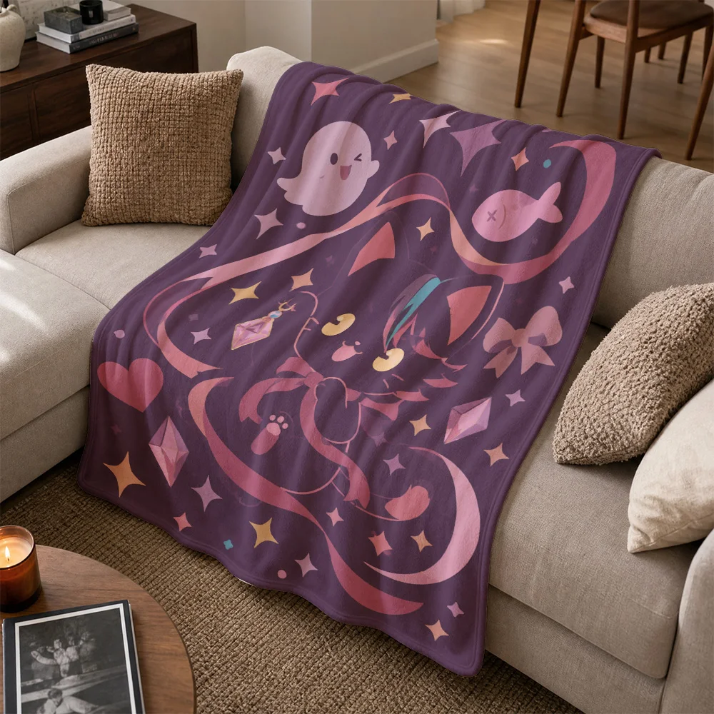 Cute Halloween Ghost Candy Throw Blanket for Sofa Decor Plush Fleece Cozy Purple Whimsical Throw for Fall Party