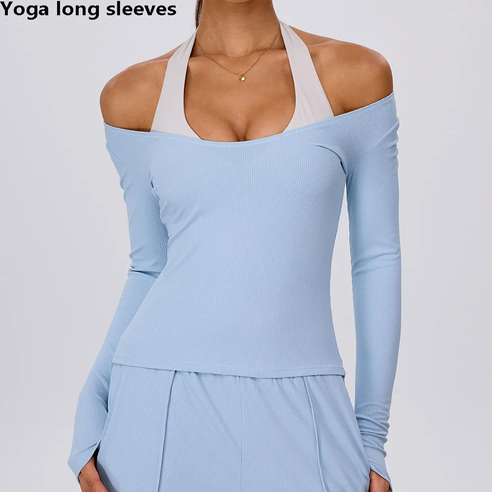 Women Yoga T-shirt Off Shoulder Fitness Long Sleeve Workout Sport Top Women Solid Slim Breathable Running Push Up Sports Shirts