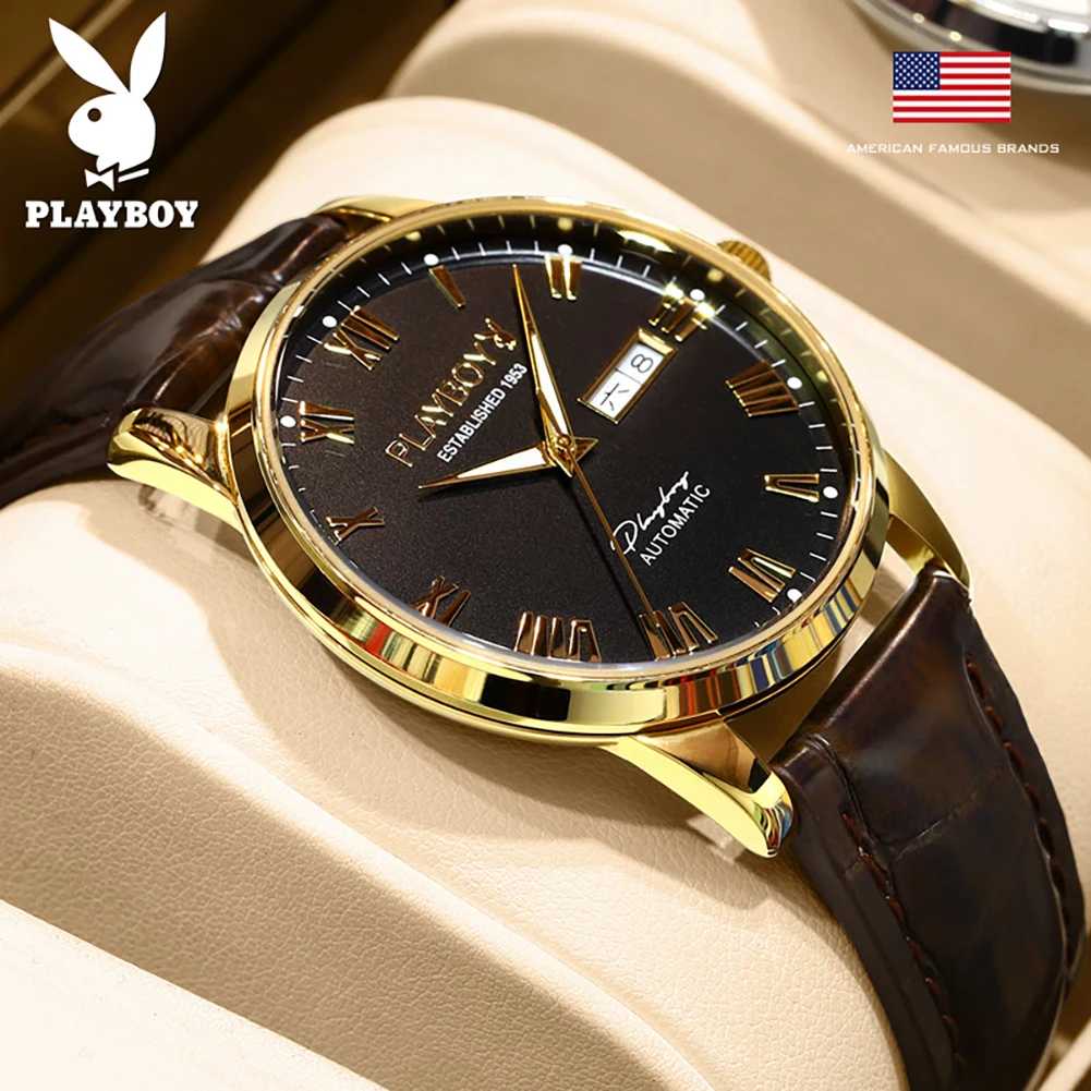 PLAYBOY Original Man Automatic Mechanical Watch Waterproof High Quality Trend Watches for Men Fashion Luxury Men\'s Wrist Watches