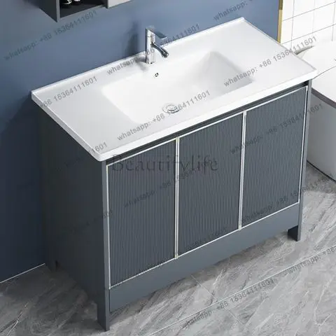 Bathroom Balcony Ceramic Laundry Basin with Rub Board Sink Space Aluminum Grey Floor to Floor Bathroom