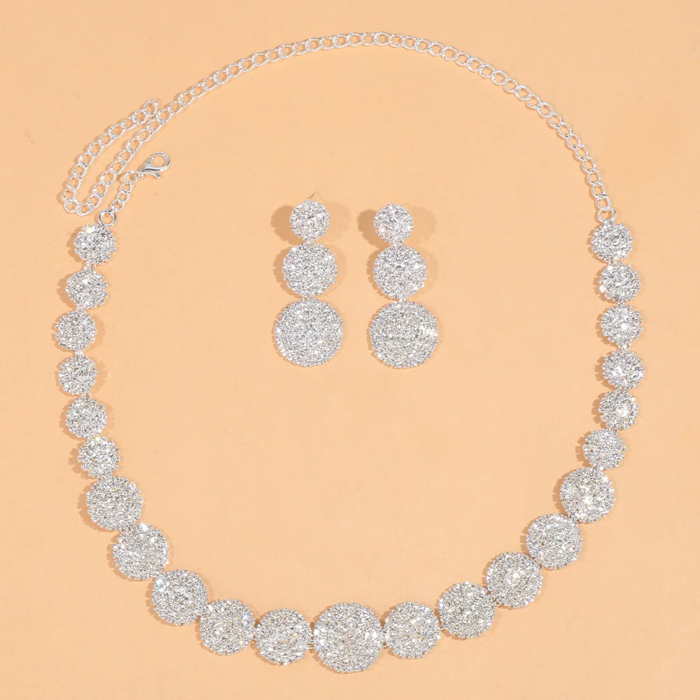 Stonefans Round Rhinestone Necklace Earrings Set Dress Accessories Wedding Women Elegant Crystal Bridal Jewelry Sets Party Gift