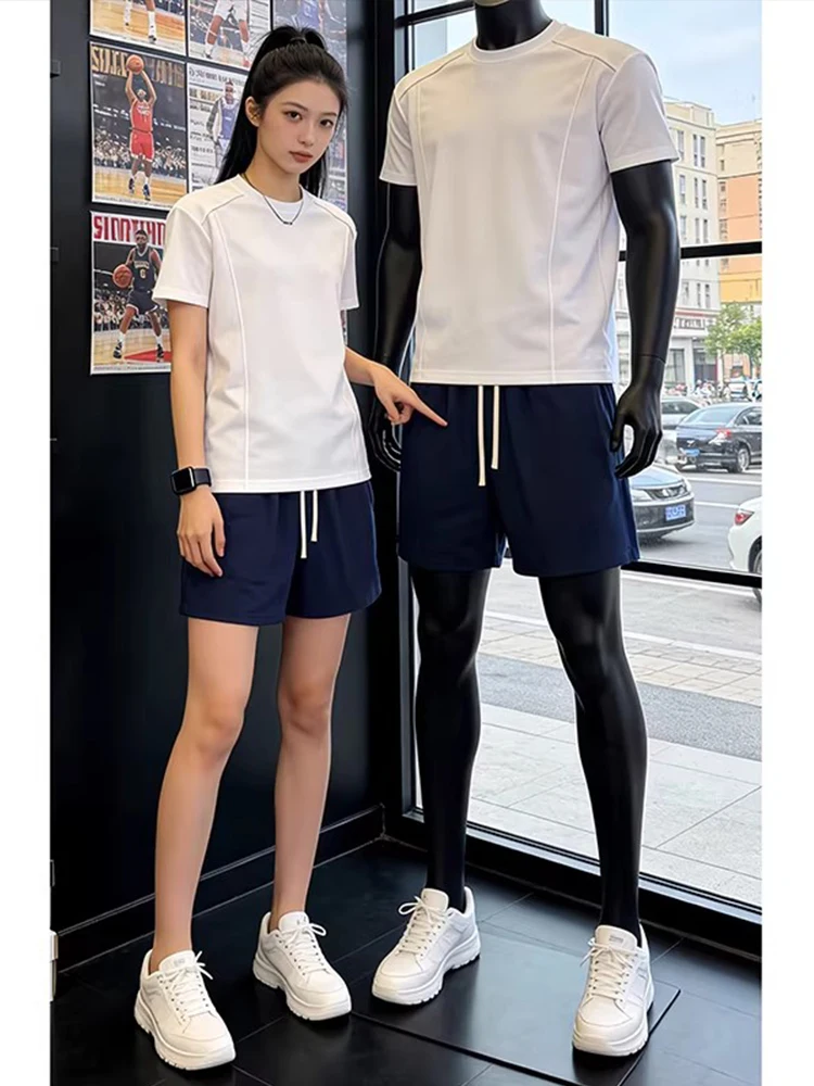 

Мужские летние спортивные шорты-бриджи синего цвета, утяжеленные, для бега и фитнеса, с эластичным поясом средней посадки