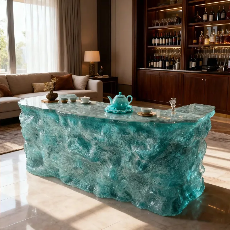 Crystal Island Hotel-Style Luxury Contemporary Acrylic Glacier Bar Table Transparent Luminous Home Kitchen & Living Room Hotel