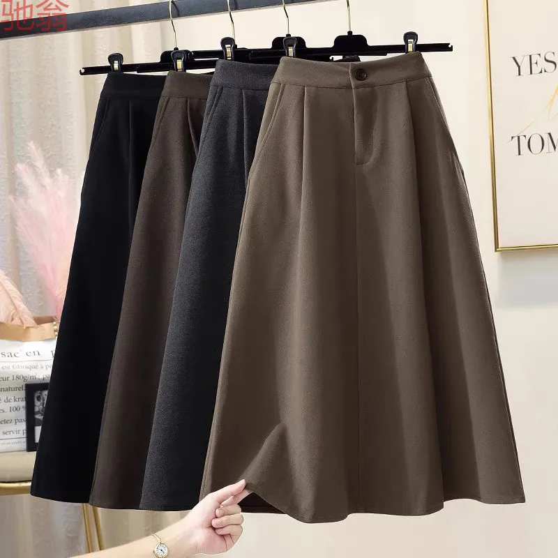 

Korean Style 2025 New Arrival Autumn/winter Women Loose Casual A-line Mid-calf Skirt All-matched Wool Good Quality Skirts Y47