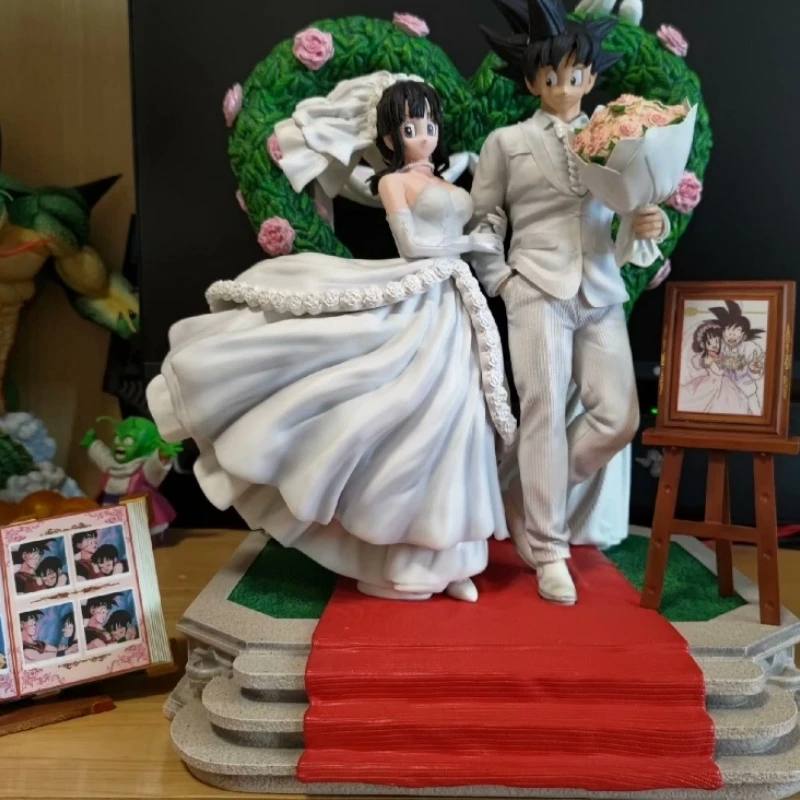 48cm Genuine Dragon Ball Z Figure Son Goku Chichi Wedding Doll Love Is Eternal Anime Action Figure Collection Model Doll Toy