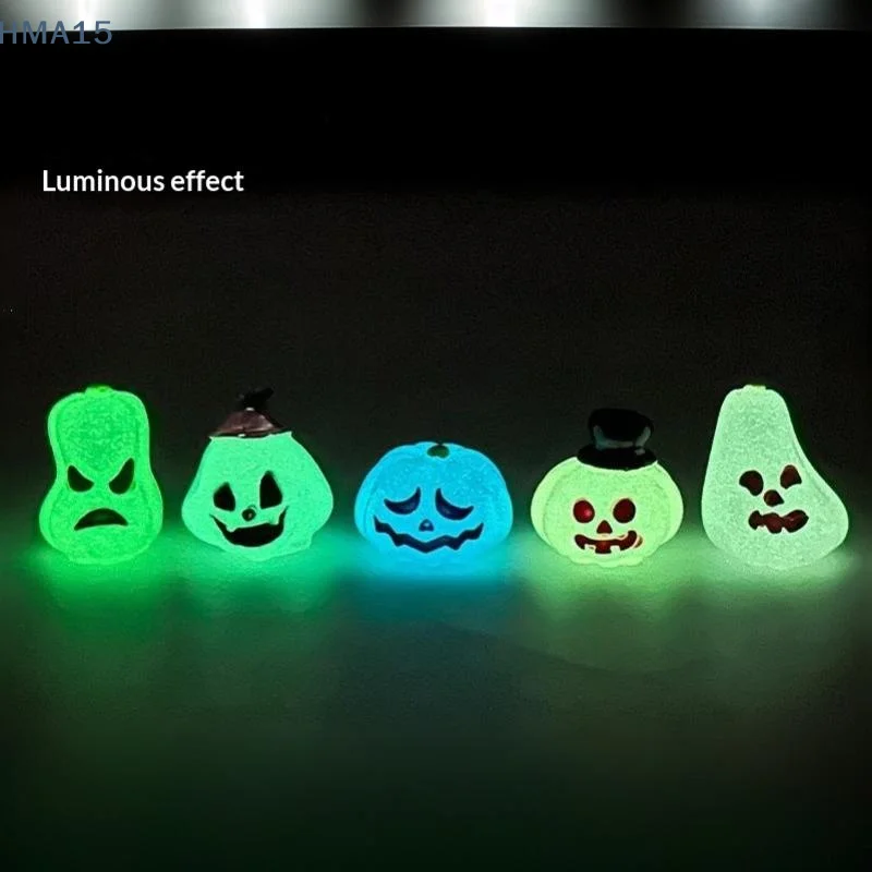 【YA】40Pcs Glow In The Dark Halloween Resin Ornaments Mini Pumpkin Ghost Figures for Party Goodie Bag Fillers