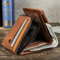 CONTACT'S Genuine Leather Men Short Wallets Trifold Card Holder Coin Purse Money Clip Name Engraving Customized Gift for Husband