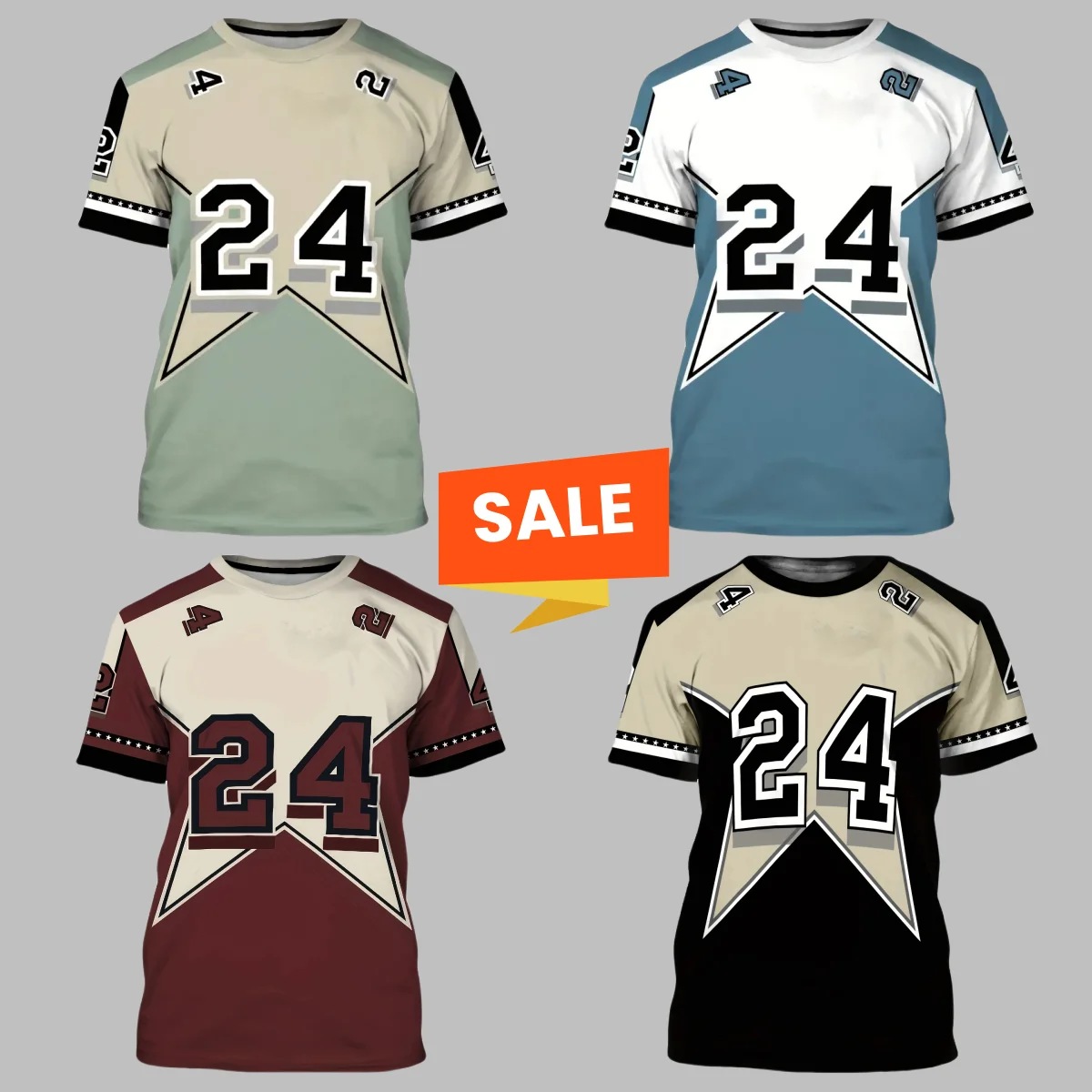 

2025 Summer Fashion and Leisure 24 Star Pattern 3D Printed Men's and Women's Same Style Children's Sports Short Sleeve