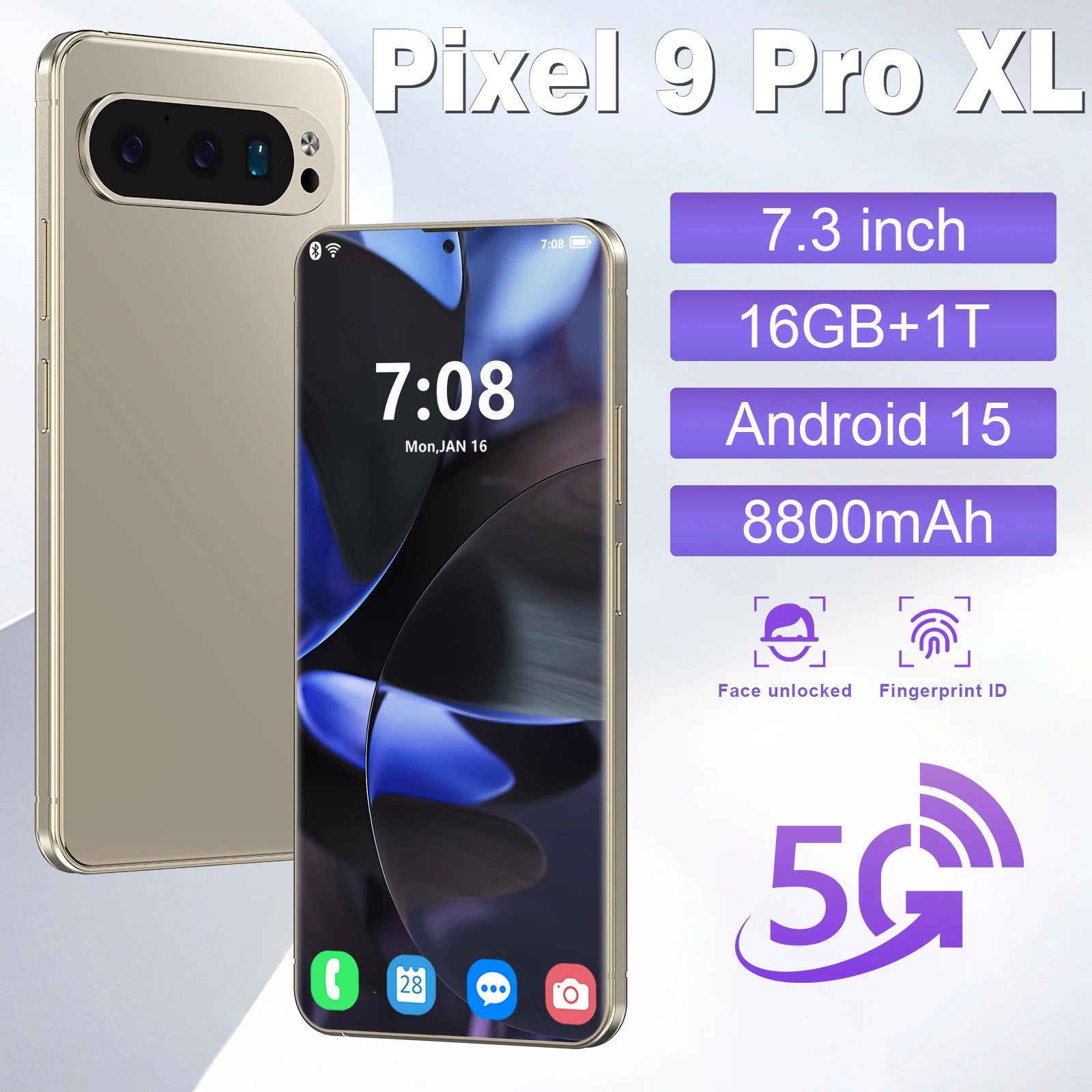 

HOT 2025 new Pixel 9 Pro XL original intelligent 5G dual card dual standby Android 14 system global version 8000mAh battery 22GB