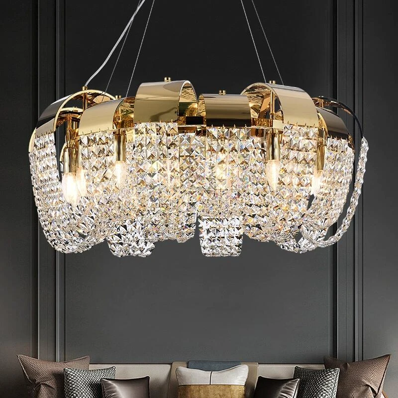 

New modern chandelier living room lighting Dining Room Island crystal light Stainless steel gold villa decorative lamp