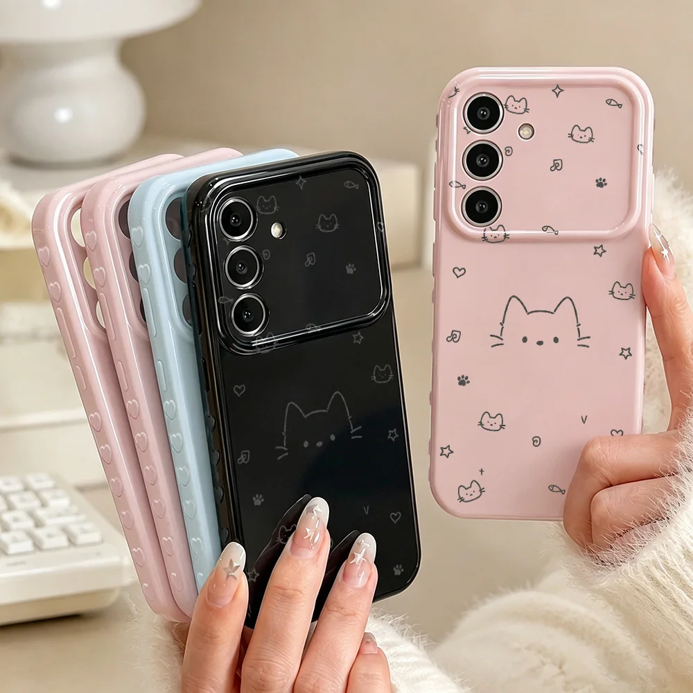 Cute Cat Phone Case For Samsung A56 5G A16 A36 A57 A37 A17 A07 A55 A54 A15 A05 A06 A26 Soft Silicone Shockproof Cover Fundas