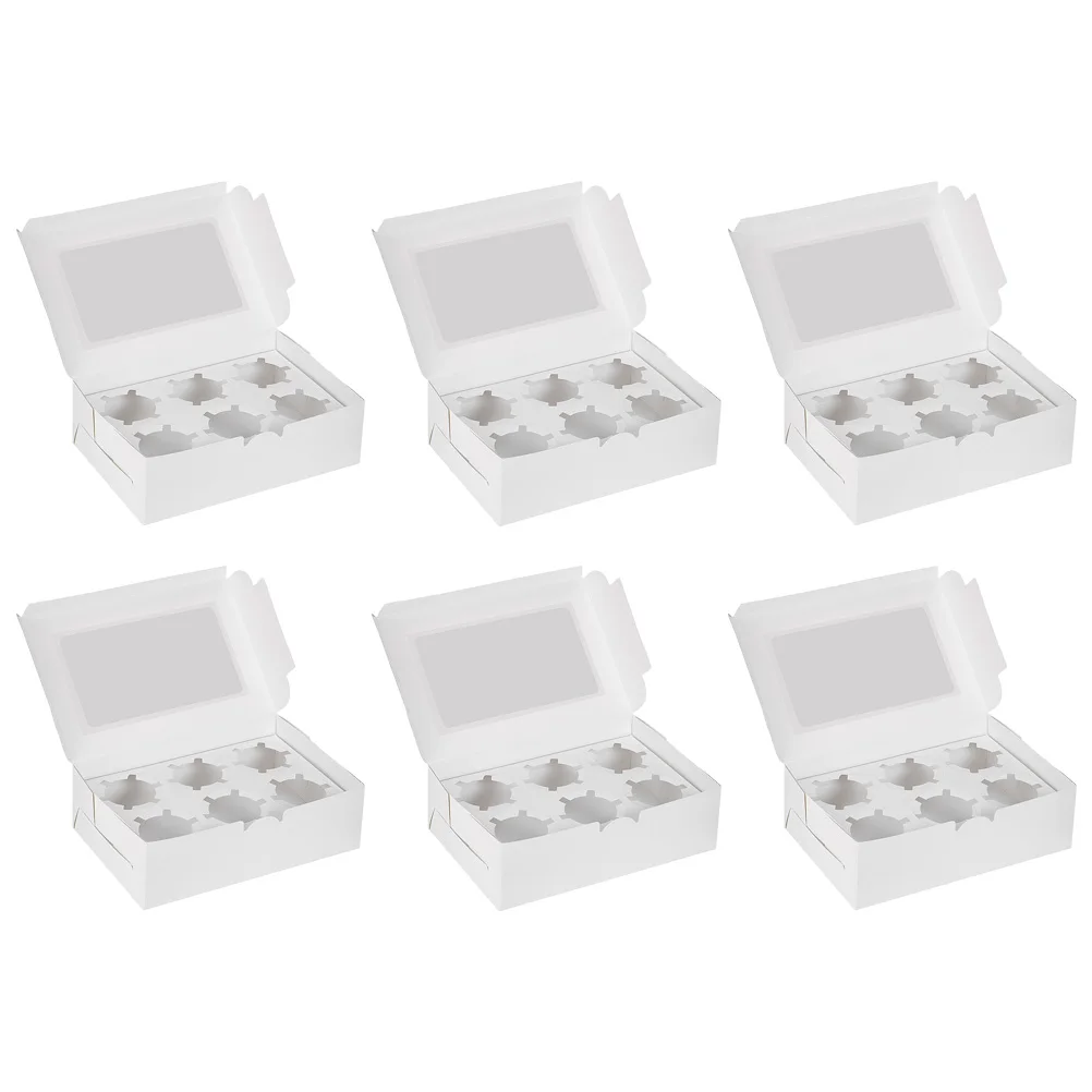 

6pcs White Cupcake Boxes Cake Packaging Dessert Container Bakery Holders Muffin Transport Secure Fresh Strong Kitchen