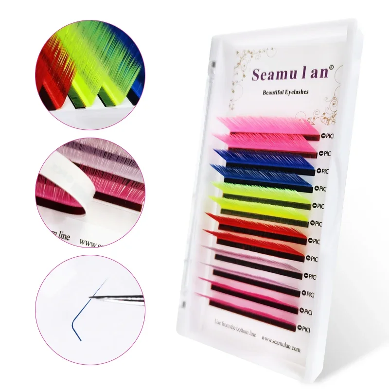 Seamulan 6 Colors Mix Eyelashes Make Up High Quality Soft Natural Synthetic Mink Rainbow Eyelash Extension Supplies Wholesale