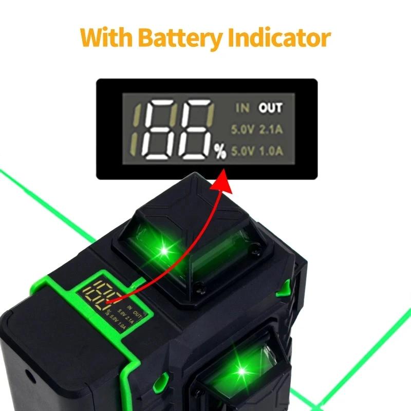 HILDA 16/12 Lines 4D/3D Laser Level Green Line Self-Leveling 360 Horizontal And Vertical Super Powerful Laser Level