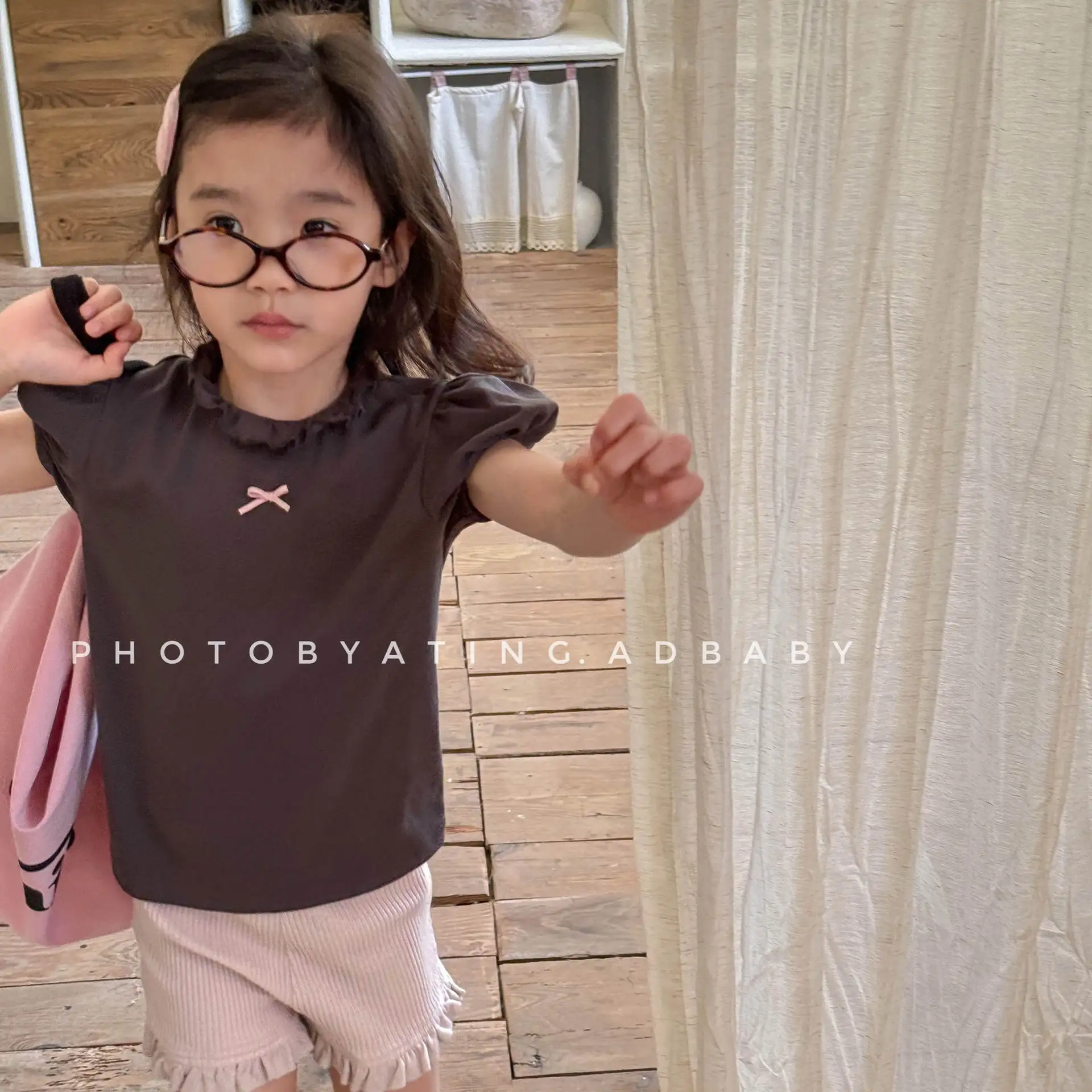 Children's clothing summer children's Korean version girls' lace short-sleeved bubble-sleeved T-shirt summer bottoming shirt