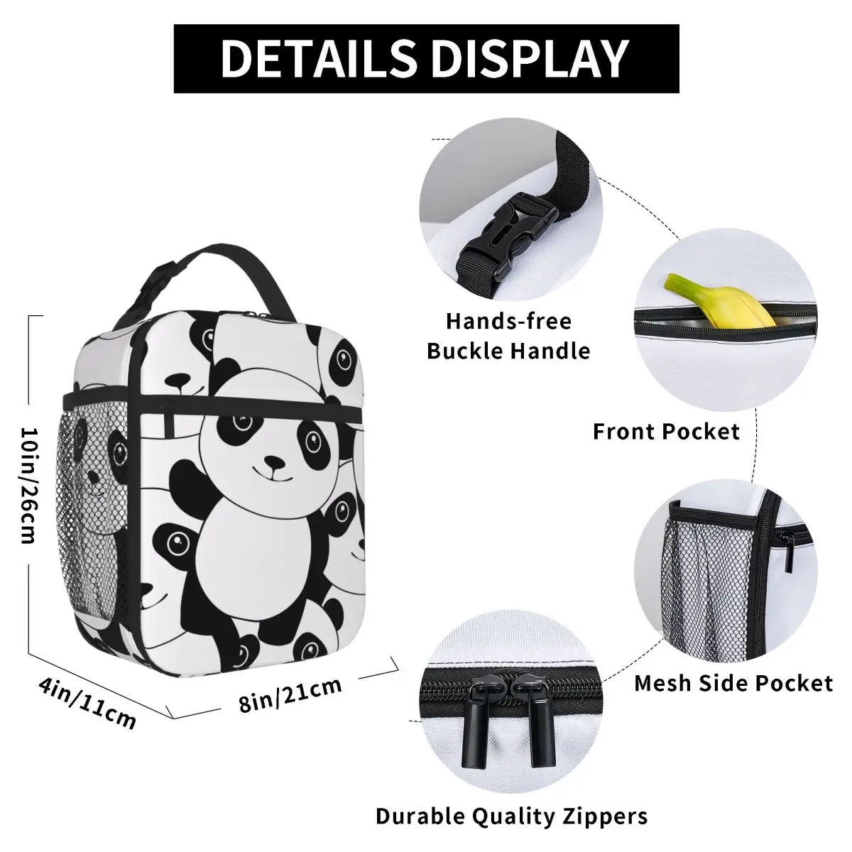 Bestselling Panda Quilted Student Lunch Bag Back To School Nylon Lunch Bag
