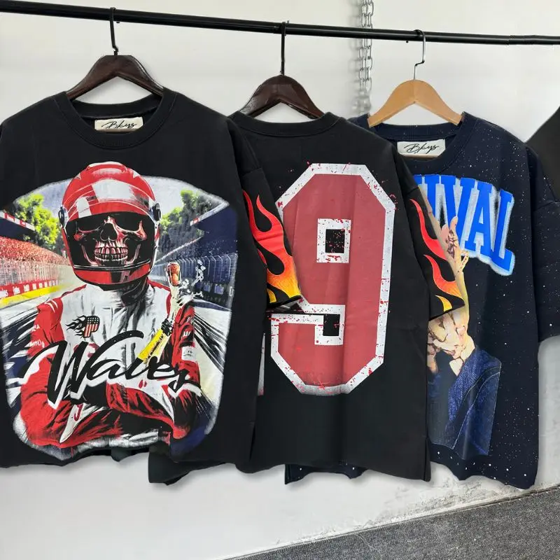 

BKYS Tshirts Summer Men Women Racing Skeleton No.19 Short Sleeved T-shirt Viantge Loose Sports Top Tees Hiphop Streetwear