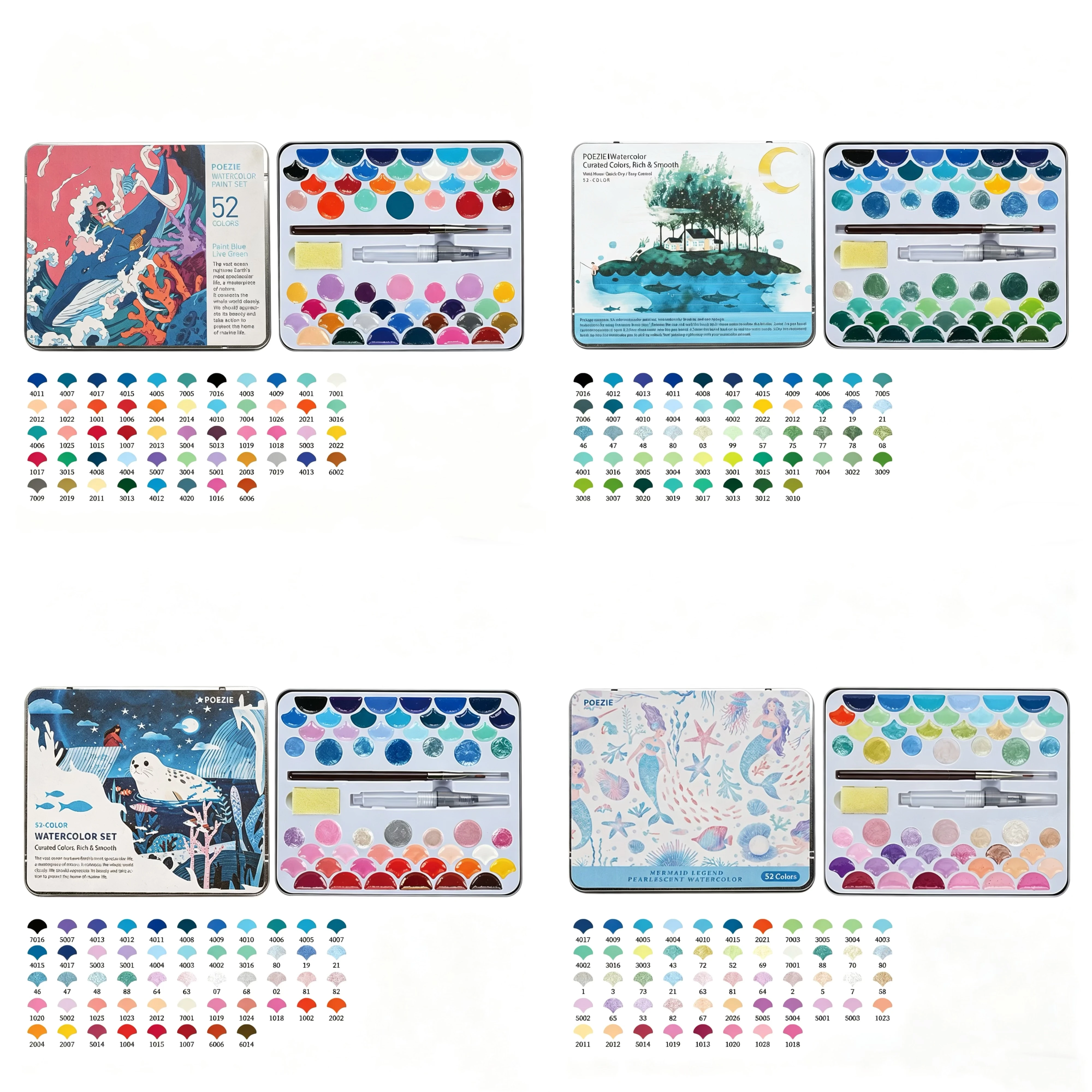 Protecting Oceans Series 52-color Solid Watercolor Iron Box Set - For Friends/Festival Gifts