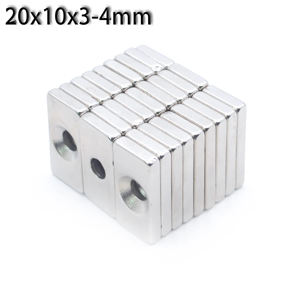 5~200pcs 20x10x3 20x10x4 20x10x5 mm Hole 4mm N35 Super Strong Block Countersunk Magnets Rare Earth Permanent Neodymium Magnet