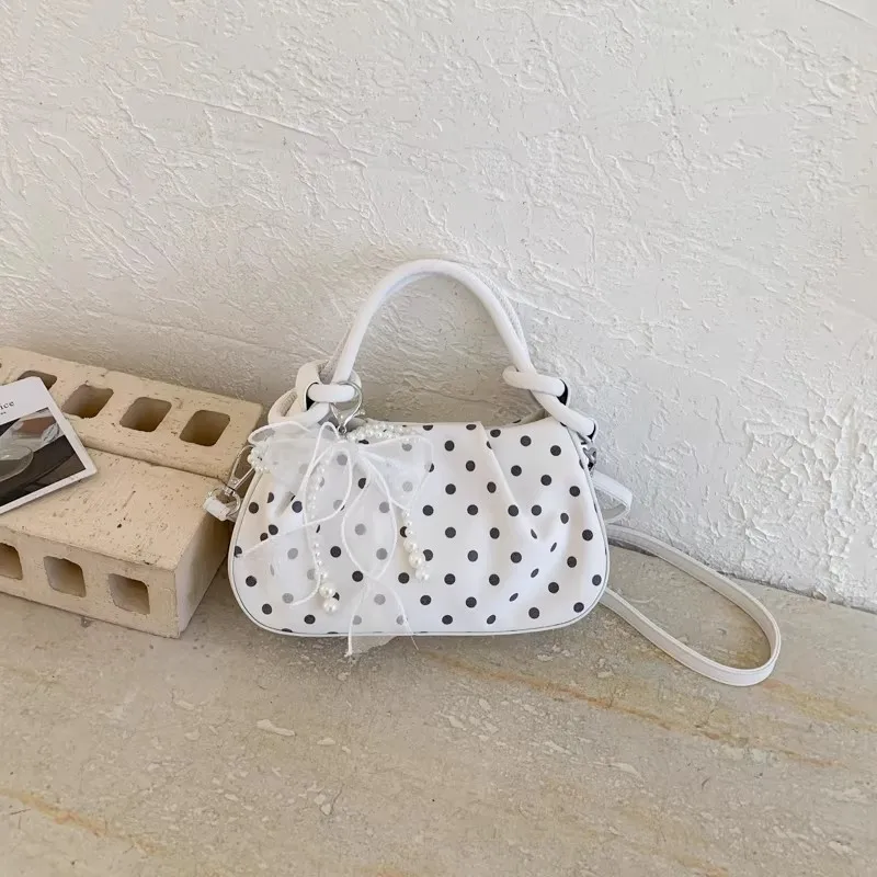Sweet Lavender Polka Dot Handbag 2026 Korean Style Polular Commuter Crossbody Bag Cute Magnetic Button Purse for Women & Teens