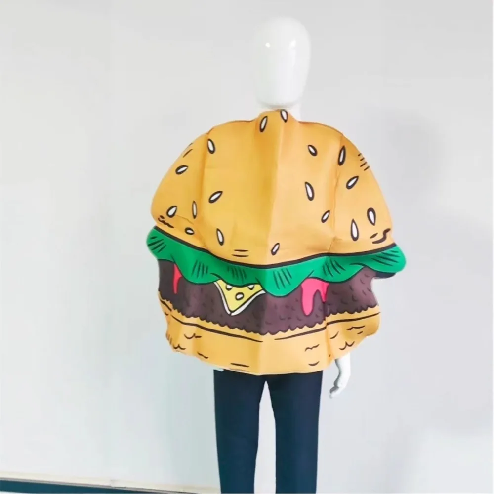 Fantasia de esponja compuesta: roupa de hambúrguer para atmosfera de festa de bar