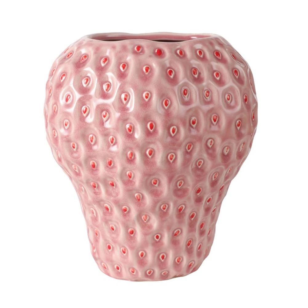 Strawberry Vase Ceramic Decorative Pink Flower Vase Strawberry Shaped Planter Pot for Office Homestay Party