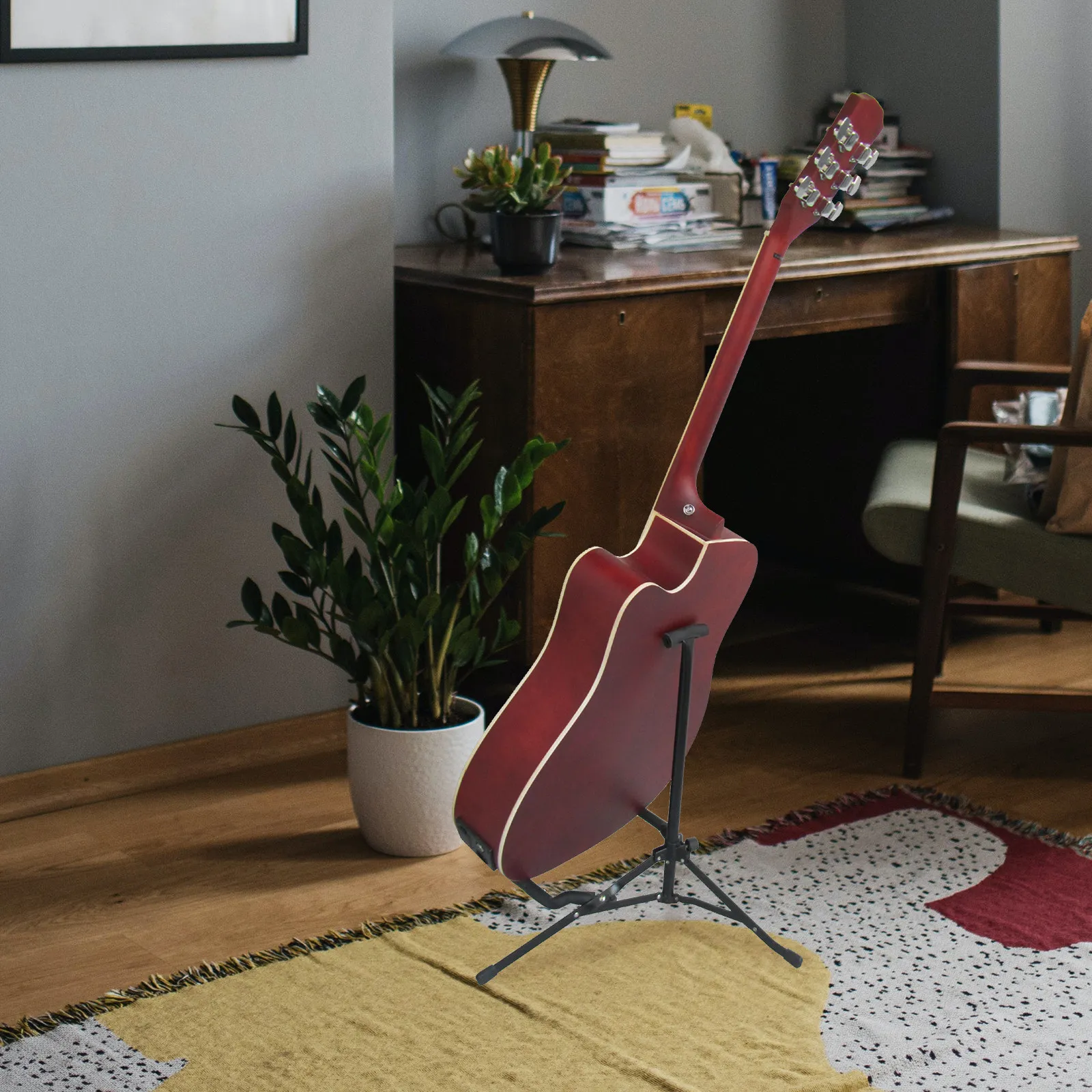 Guitar Display Stand Heavy-Duty Iron Construction Foldable Portable Design Non-Slip Eva Padding Rubber Feet for Studio Home