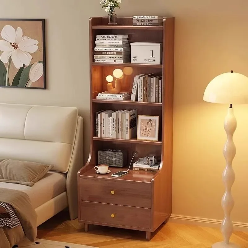 Solid wood bedside table, multi-layer shelf with bookshelf, bedroom bedside heightened locker