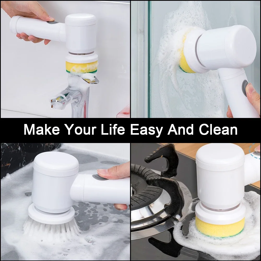 Electric 5 in 1 Powerful Cleaning Brush Spin Scrubber Brush Deep Cleaning with 5 Replaceable Heads For Bathroom Kitchen