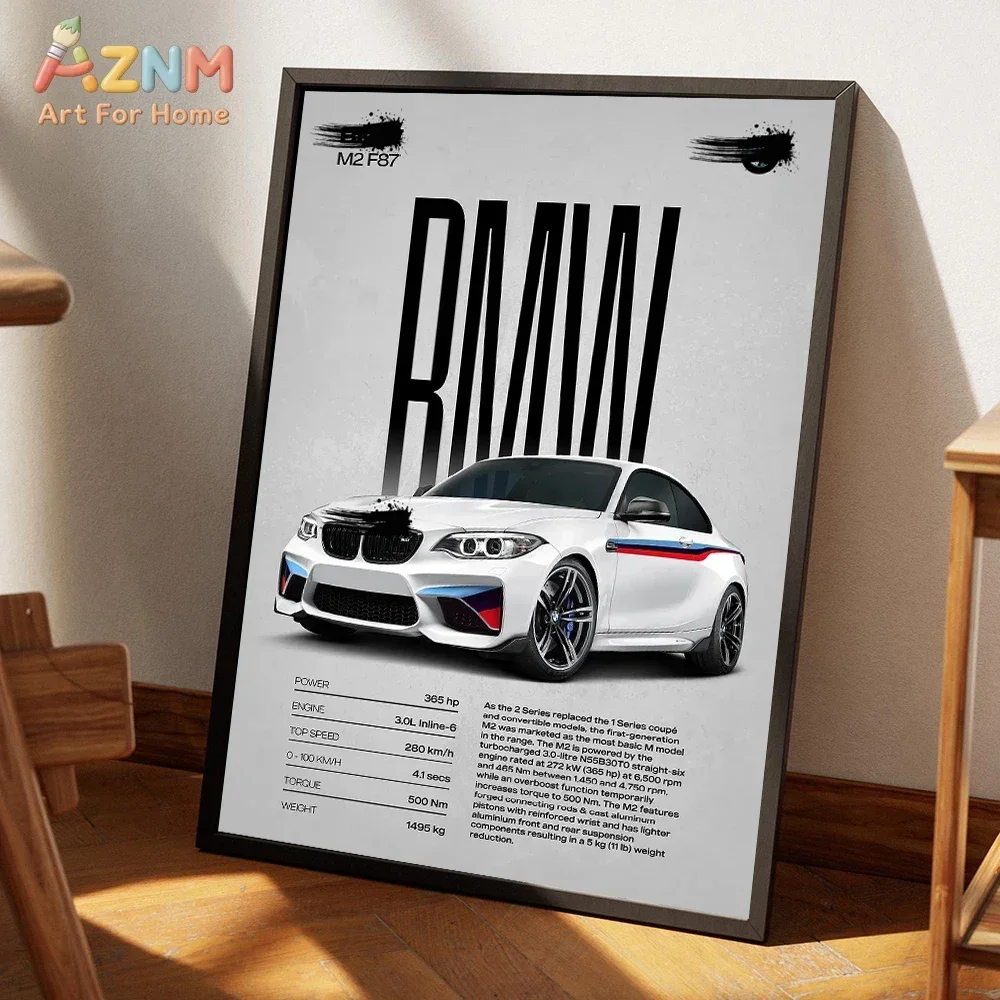 AZNM BMW M Series Sport Car Canvas Wall Art German Performance Vehicle Poster Unframed Canvas Print for Garage Man Cave Decor