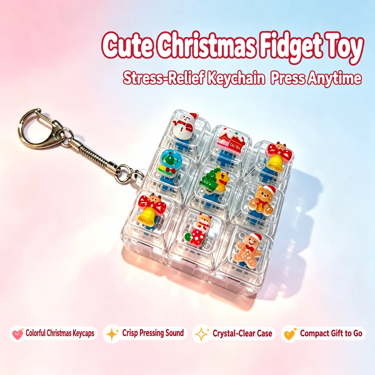 Keychain Fidget  Lightweight Stress Relief  4 Key Fidget Clicker Christmas Themed Christmas Themed Fidget  For Study