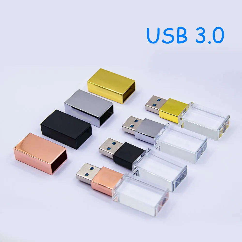 Crystal USB 3.0 Flash Drives 128GB Free Custom Logo Memory Stick 64GB 3D Laser Engraving Pen Drive 32GB Mini 10PCS Wedding Gift