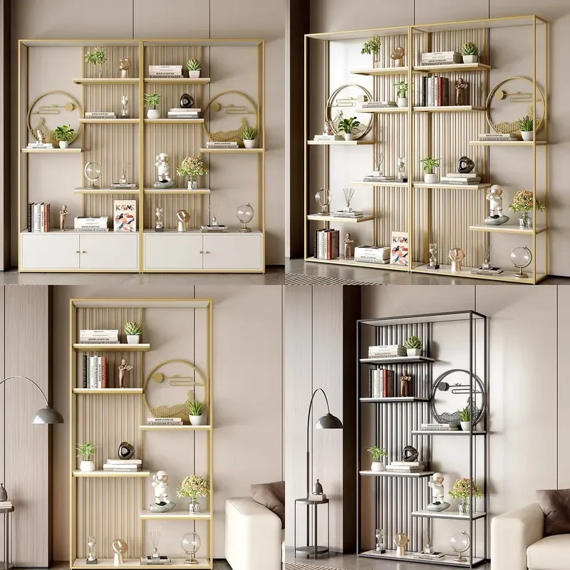 Modern Wrought Iron Floor to Ceiling Bookshelf Living Room Entryway Storage Rack Decorative Display Shelf for Home Office